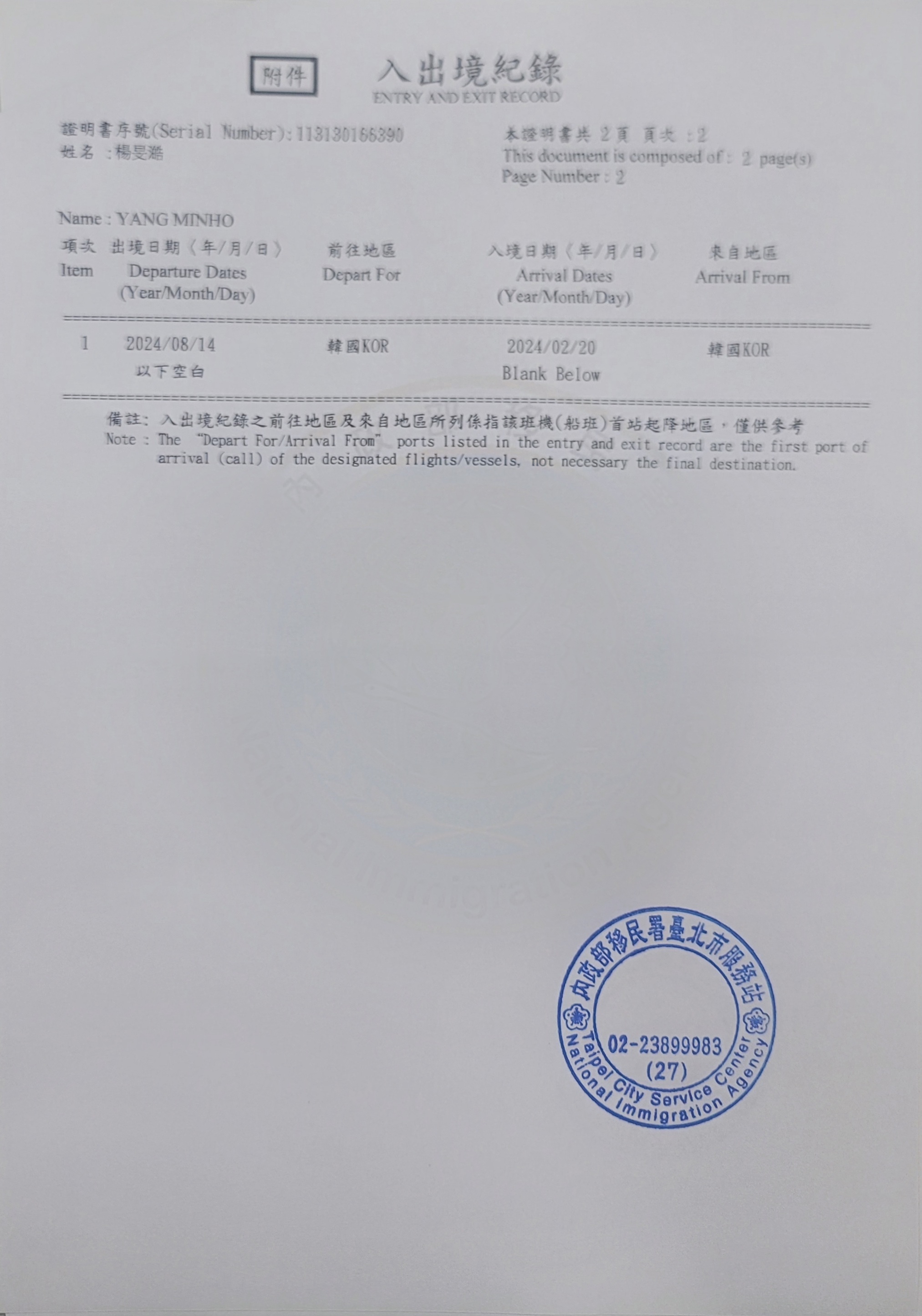 楊旻澔離境資訊 B